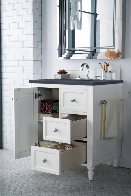 Copper Cove Encore 30" Single Vanity, Bright White w/ 3 CM Charcoal Soapstone Quartz Top