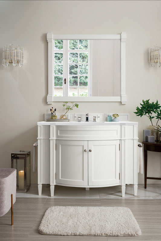 Brittany 46" Single Vanity, Bright White w/ 3 CM White Zeus Quartz Top