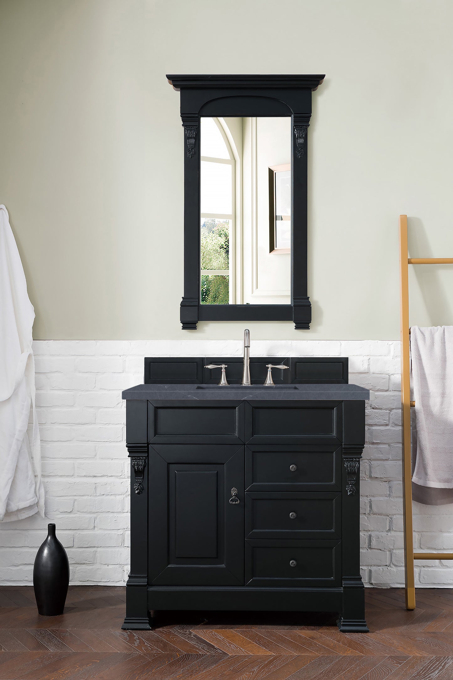 Brookfield 36" Single Vanity, Antique Black w/ 3 CM Charcoal Soapstone Quartz Top