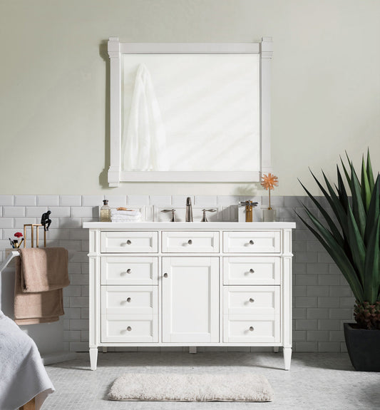 Brittany 48" Single Vanity, Bright White w/ 3 CM White Zeus Quartz Top