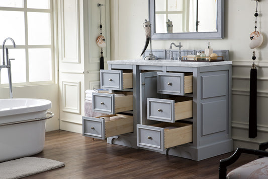 De Soto 48" Single Vanity, Silver Gray w/ 3 CM Carrara Marble Top