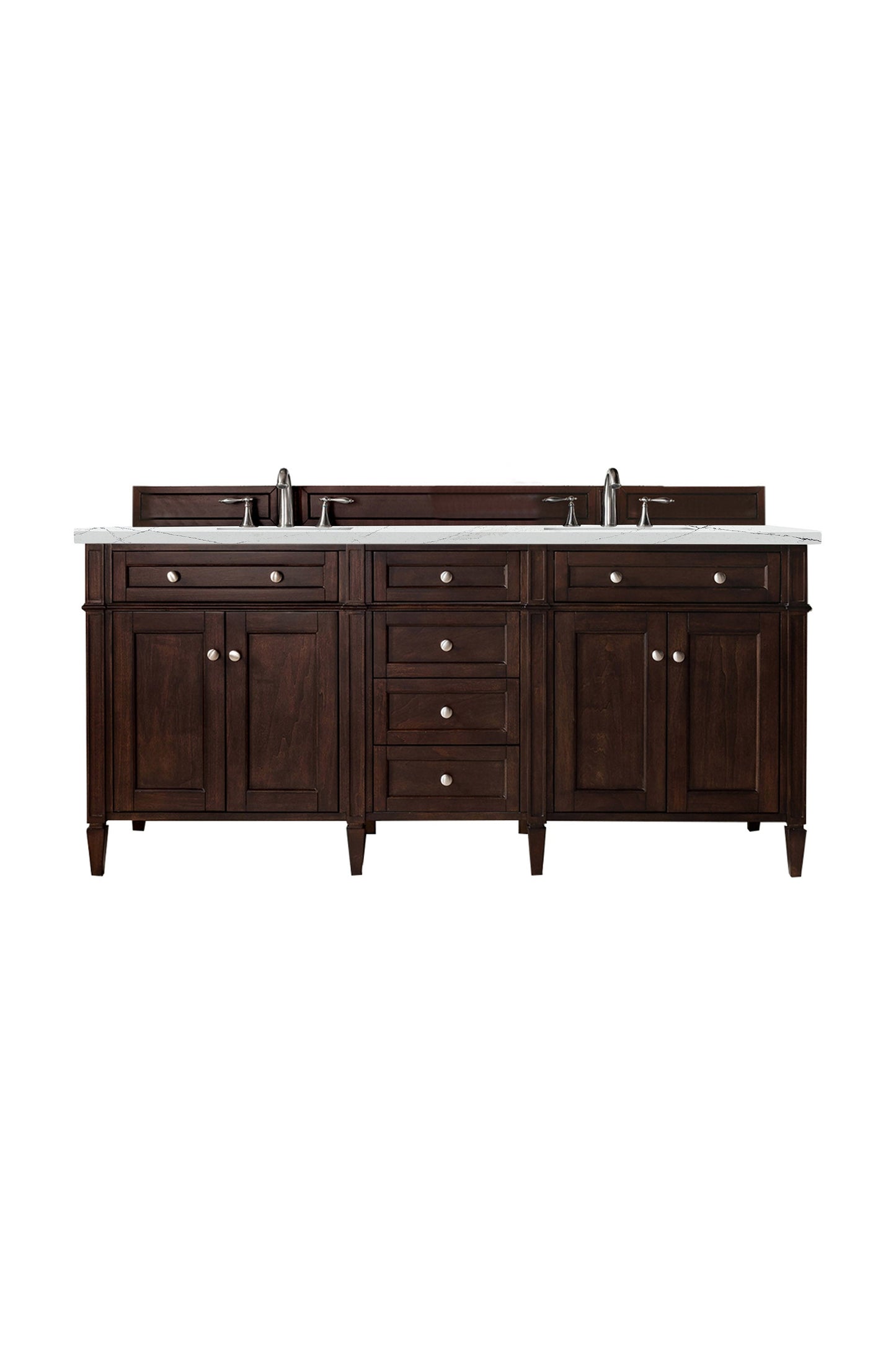 Brittany 72" Double Vanity, Burnished Mahogany w/ 3 CM Ethereal Noctis Quartz Top