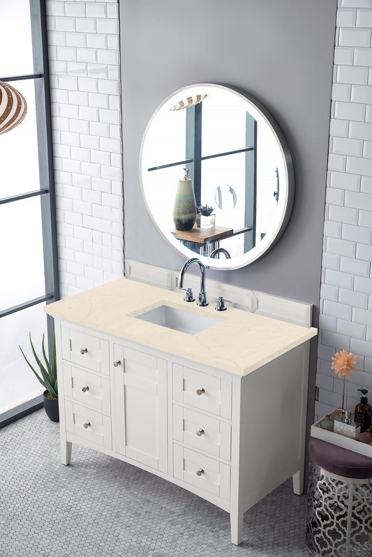 Palisades 48" Single Vanity, Bright White w/ 3 CM Eternal Marfil Quartz Top