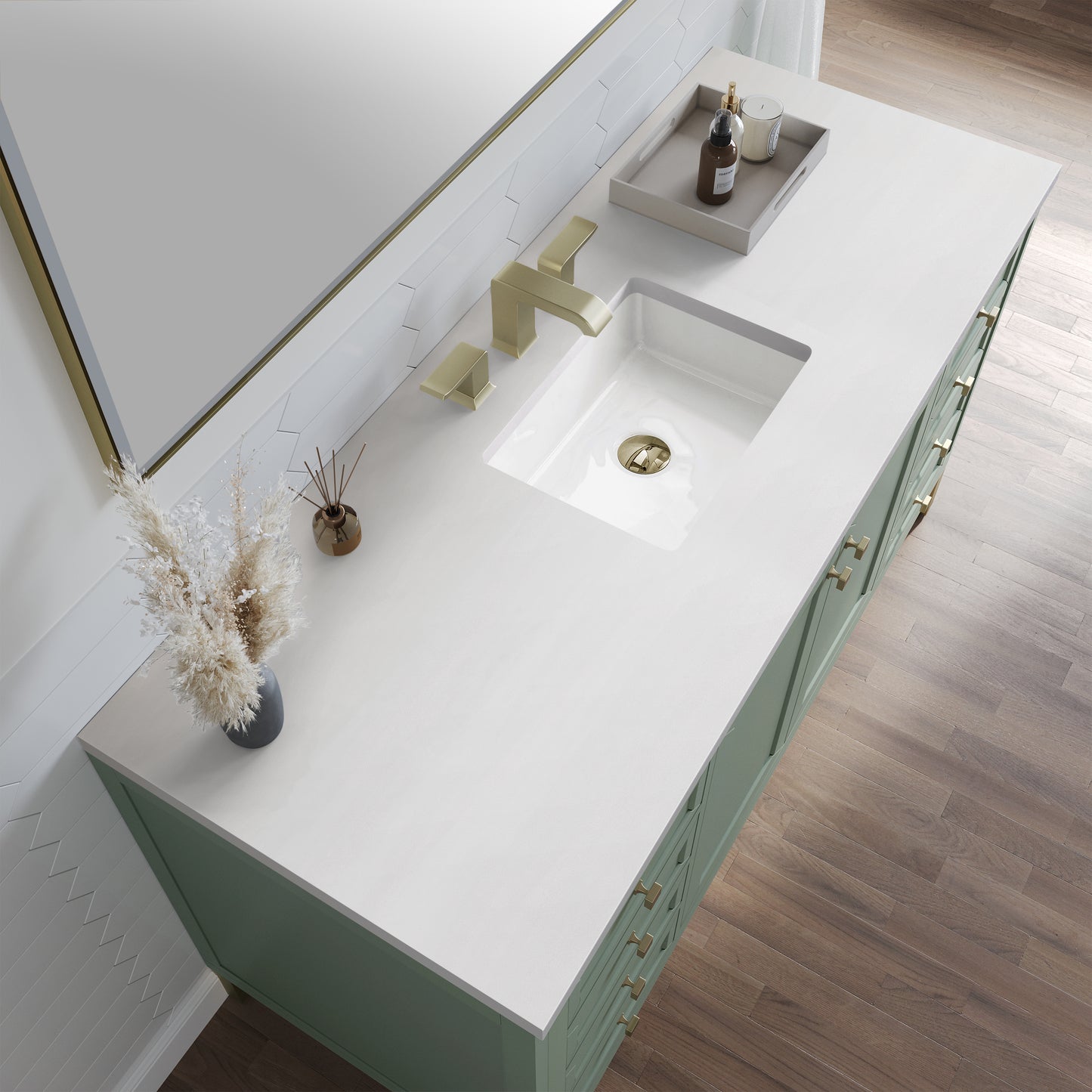 Chicago 60" Single Vanity, Smokey Celadon w/ 3 CM White Zeus Top