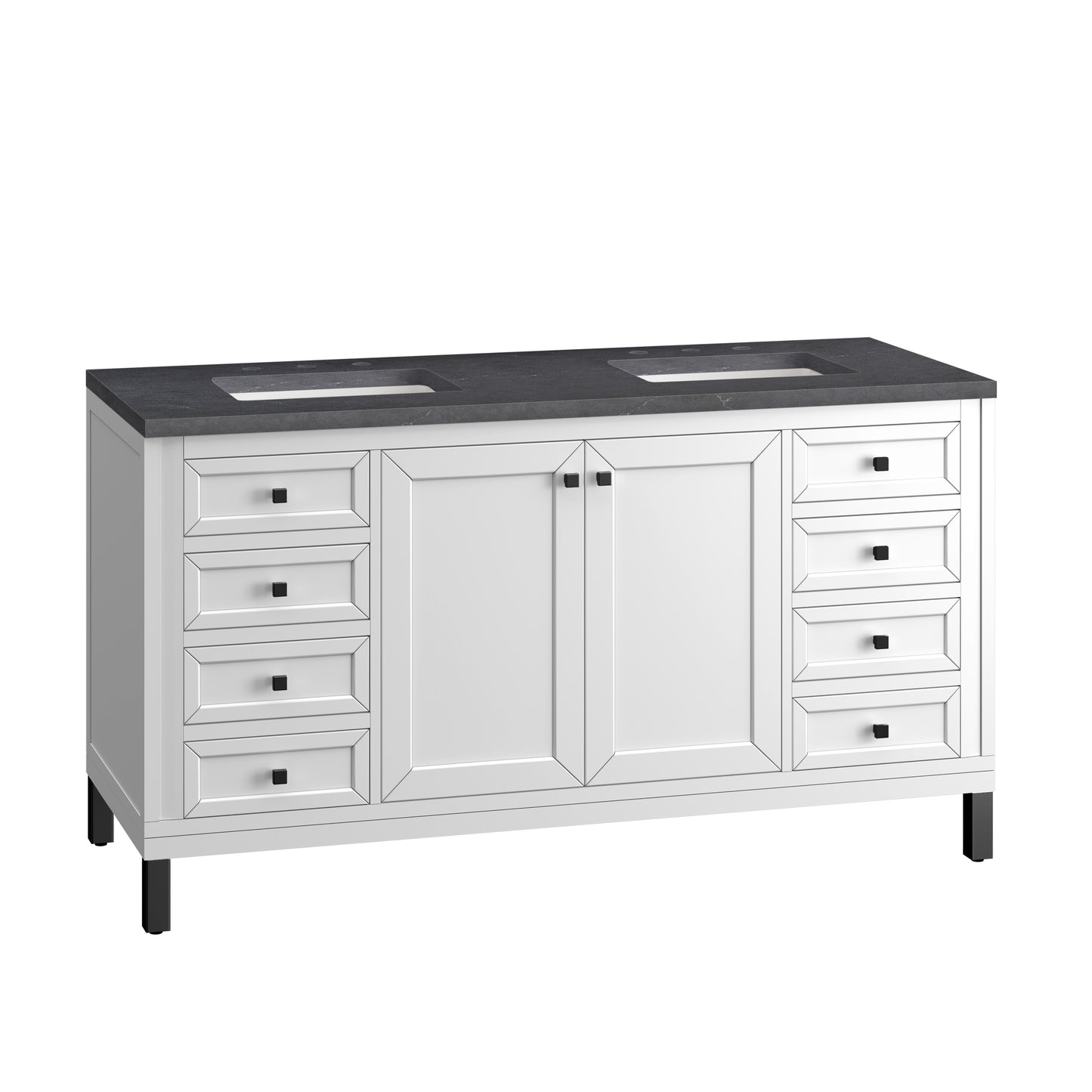 Chicago 60" Double Vanity, Glossy White w/ 3 CM Charcoal Soapstone Top