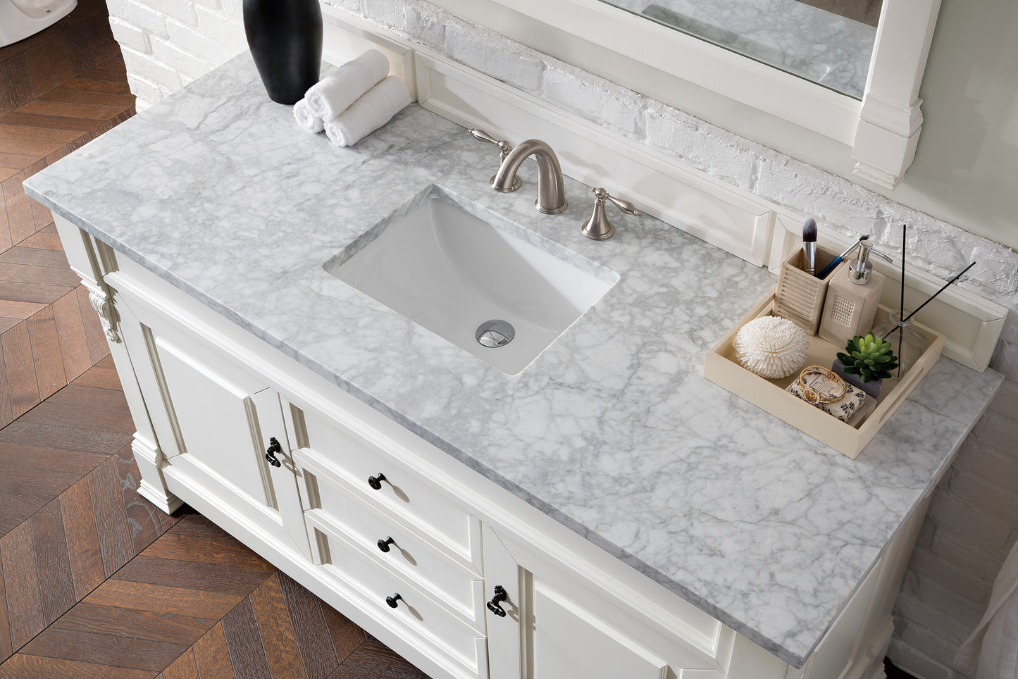 Brookfield 60" Single Vanity, Bright White w/ 3 CM Carrara Marble Top