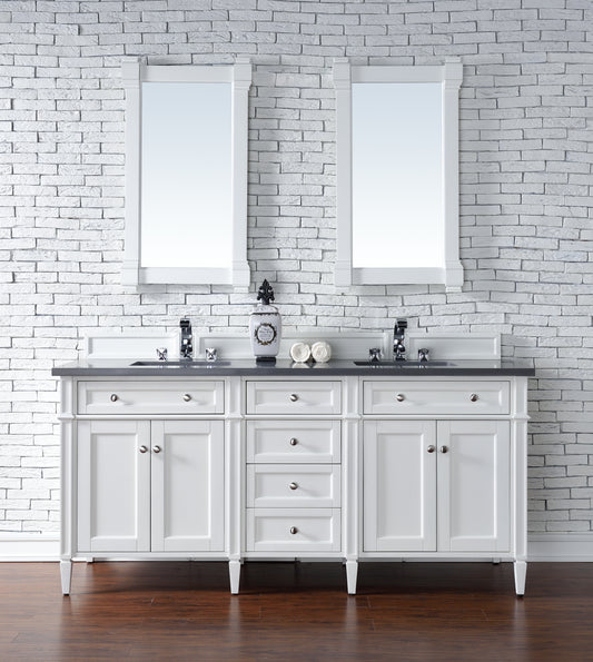 Brittany 72" Double Vanity, Bright White Vanity w/ 3 CM Charcoal Soapstone Quartz Top