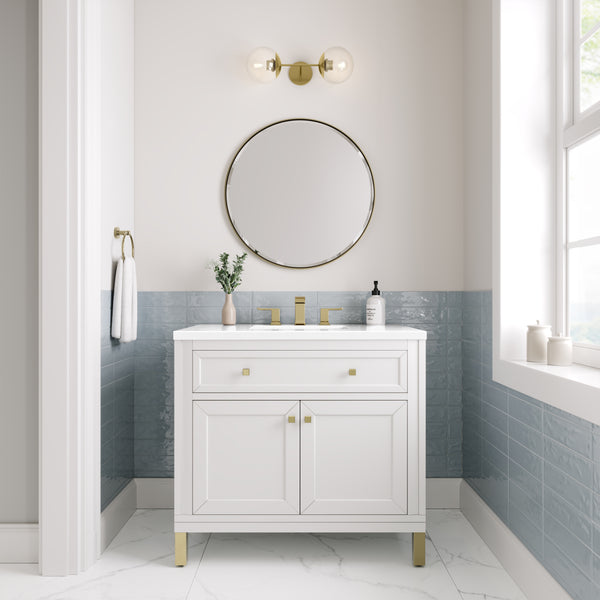 Chicago 36 Single Vanity, Glossy White w/ 3 CM White Zeus Top