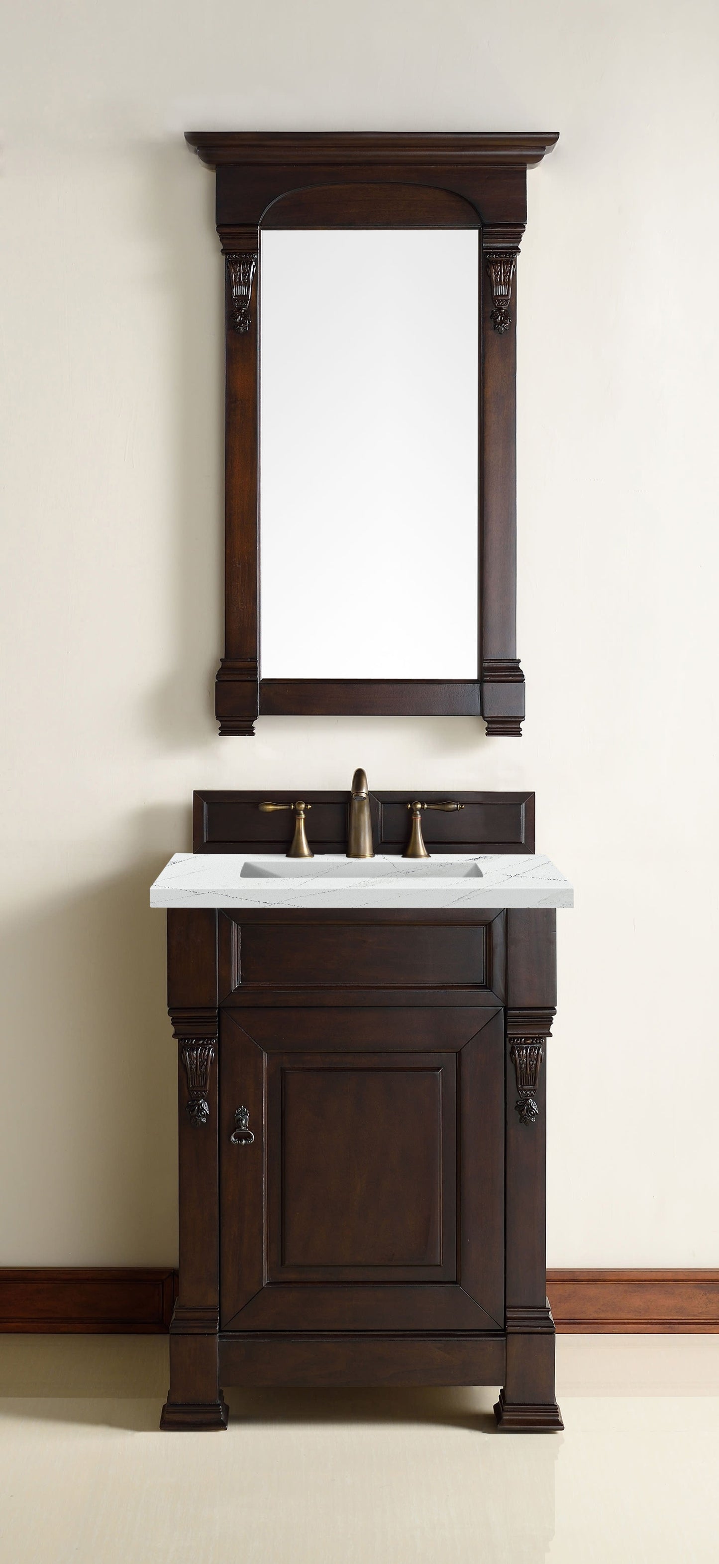 Brookfield 26" Single Vanity, Burnished Mahogany w/ 3 CM Ethereal Noctis Quartz Top