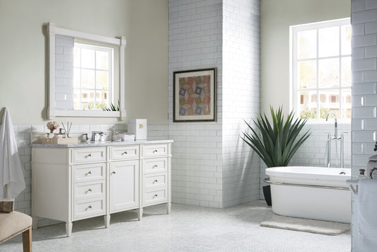 Brittany 60" Single Vanity, Bright White w/ 3 CM Carrara Marble Top