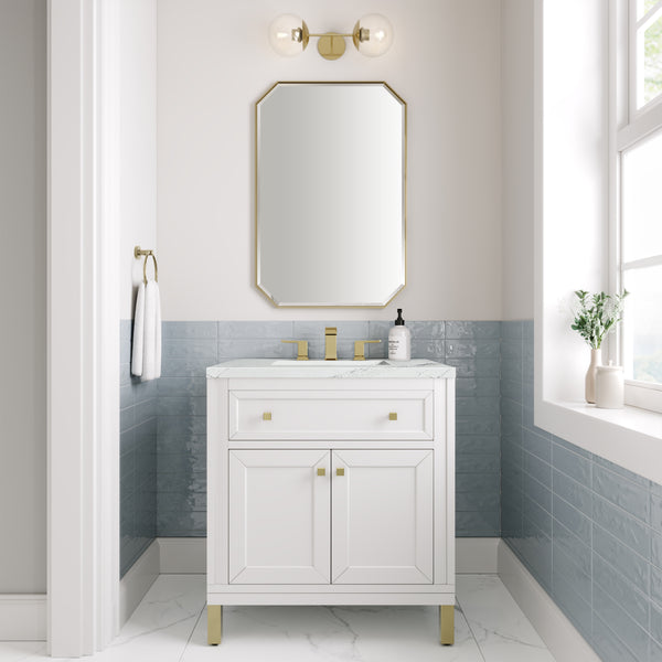 Chicago 30 Single Vanity, Glossy White w/ 3 CM Ethereal Noctis Top