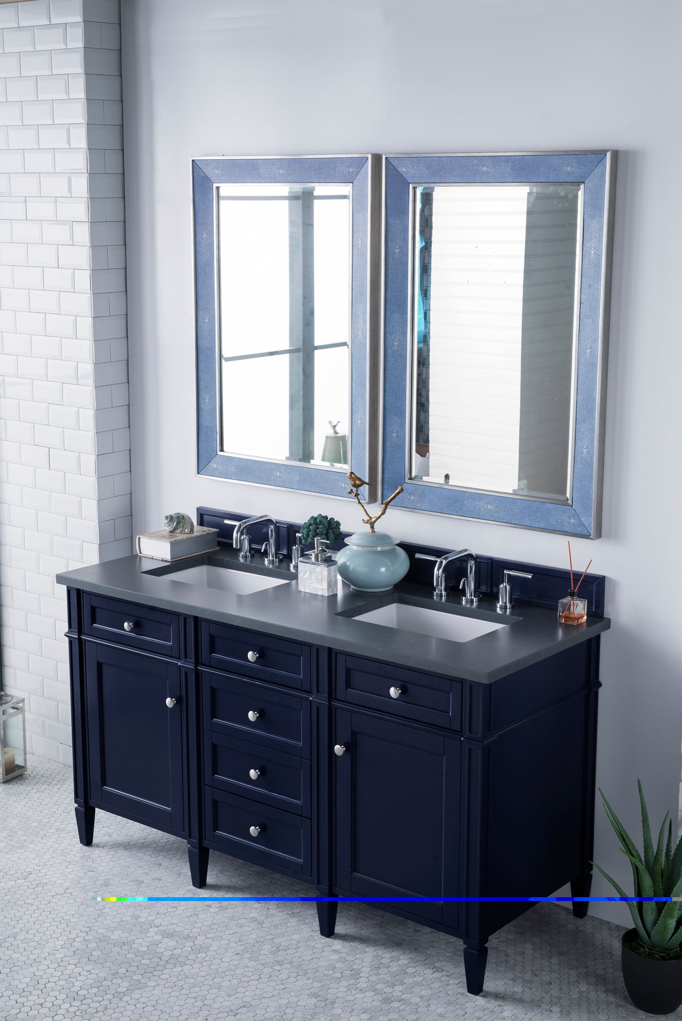 Brittany 60" Double Vanity, Victory Blue w/ 3 CM Charcoal Soapstone Quartz Top