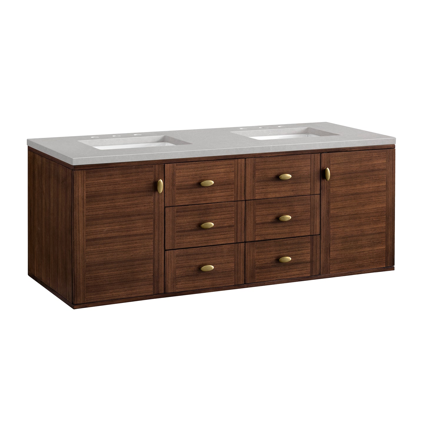 Amberly 60" Double Vanity, Mid-Century Walnut w/ 3 CM Eternal Serena Top