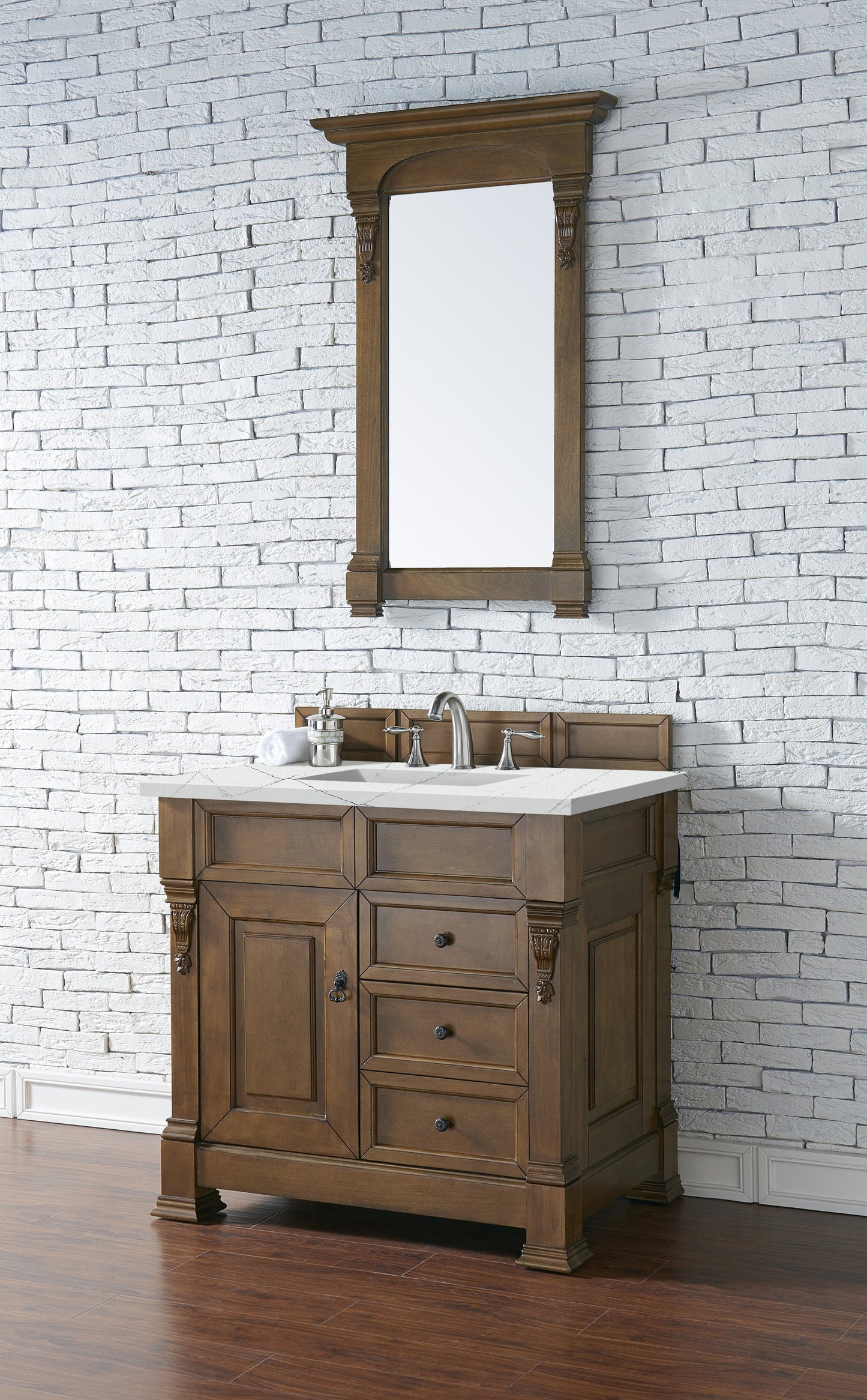 Brookfield 36" Single Vanity, Country Oak w/ 3 CM Ethereal Noctis Quartz Top