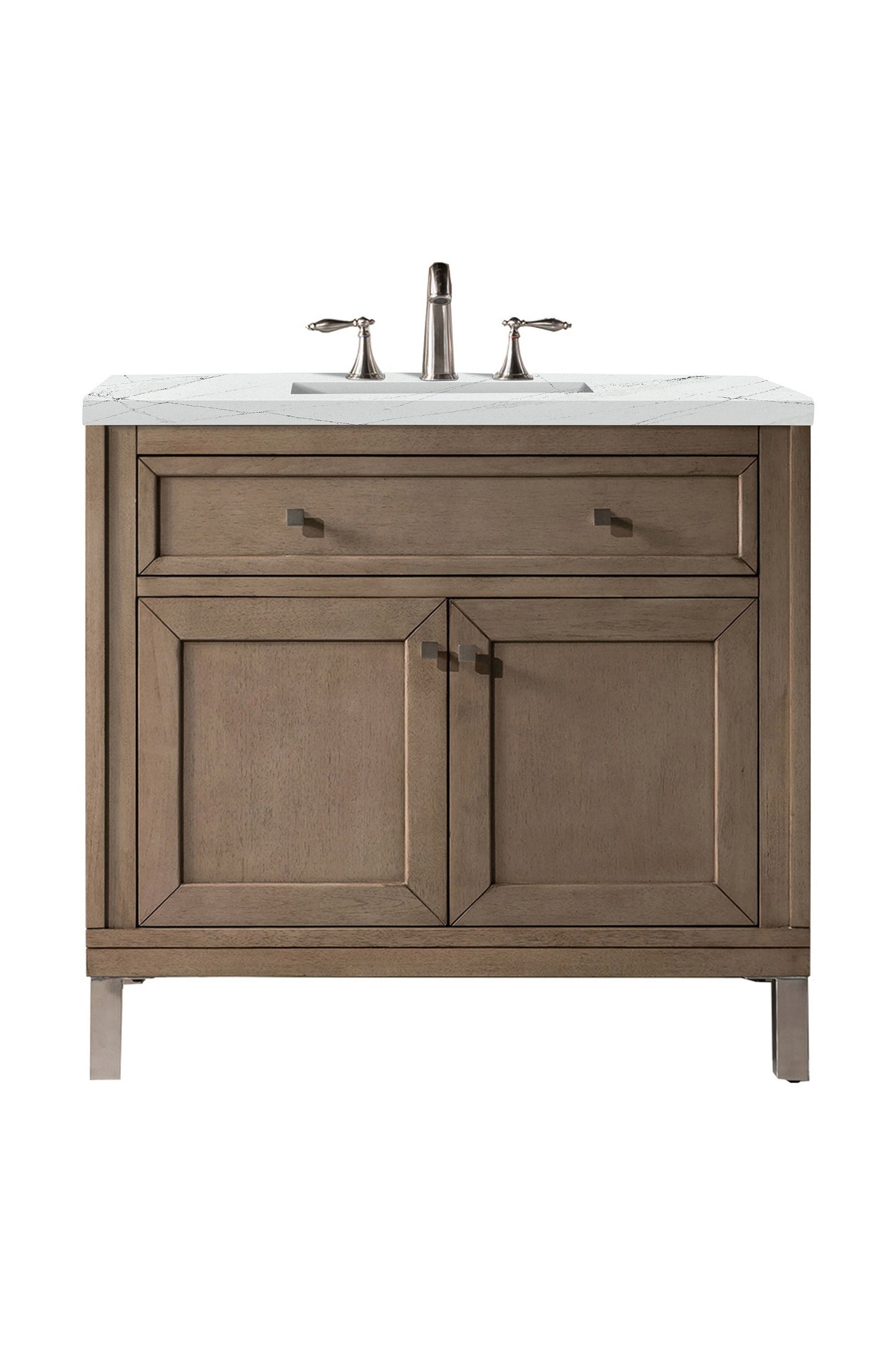 Chicago 36" Single Vanity, Whitewashed Walnut w/ 3 CM Ethereal Noctis Quartz Top