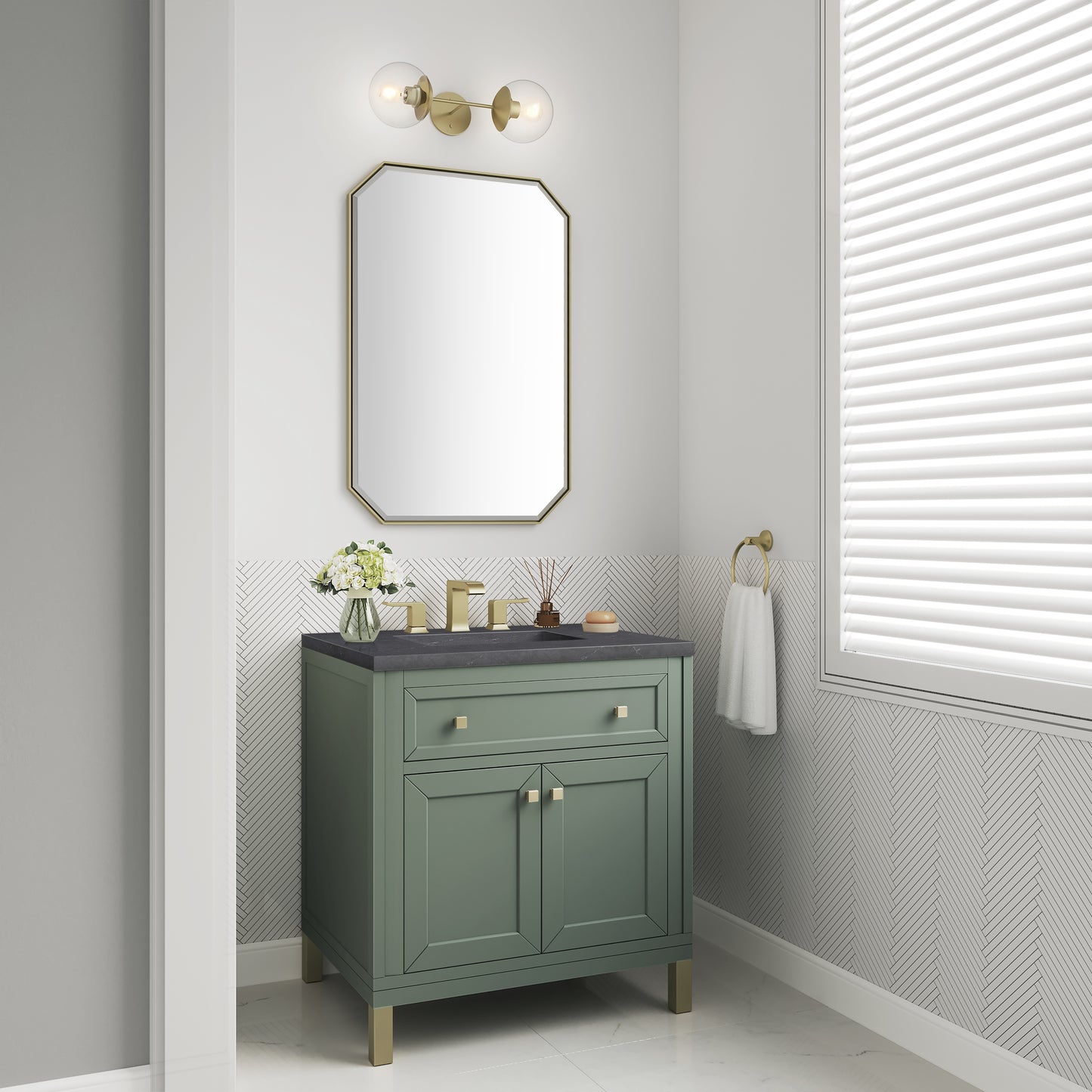 Chicago 30" Single Vanity, Smokey Celadon w/ 3 CM Charcoal Soapstone Top