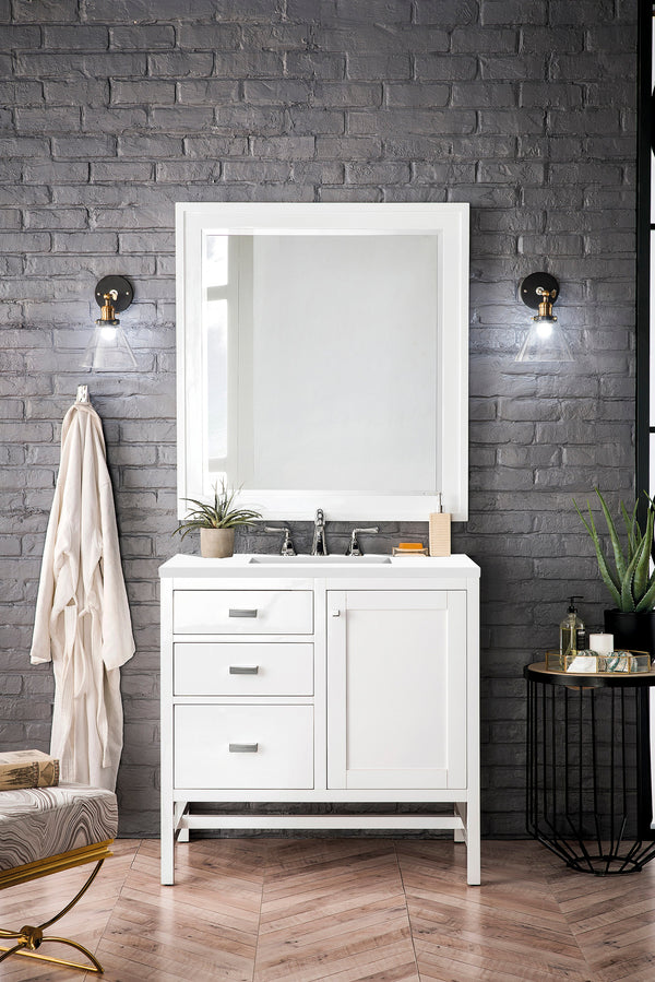 Addison 36 Single Vanity, Glossy White w/ 3 CM White Zeus Quartz Top