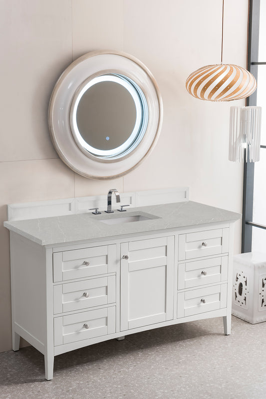 Palisades 60" Single Vanity, Bright White w/ 3 CM Eternal Serena Quartz Top