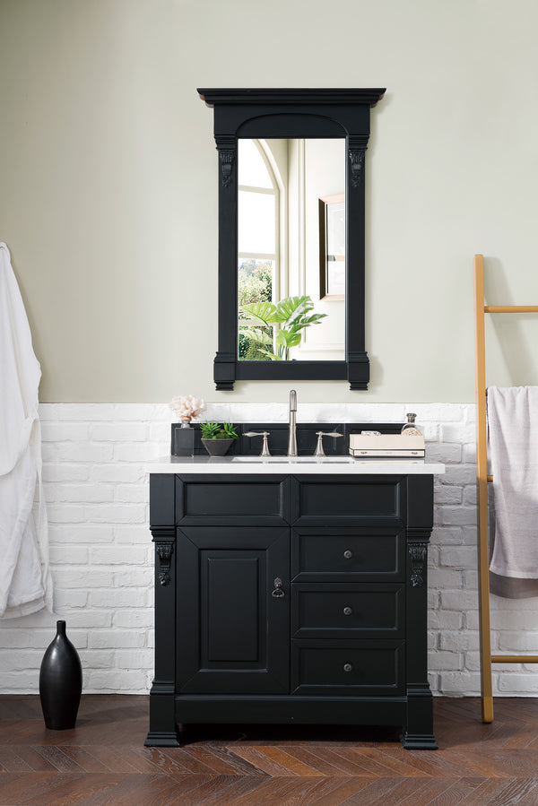 Brookfield 36 Single Vanity, Antique Black w/ 3 CM Arctic Fall Solid Surface Top