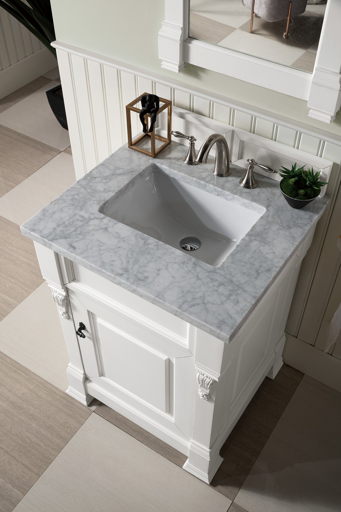 Brookfield 26" Single Vanity, Bright White w/ 3 CM Carrara Marble Top