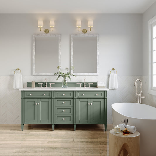 Brittany 72" Double Vanity, Smokey Celadon w/ 3 CM White Zeus Top