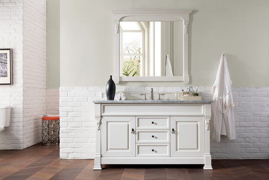 Brookfield 60" Single Vanity, Bright White w/ 3 CM Carrara Marble Top