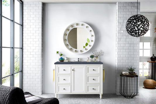 Copper Cove Encore 48" Single Vanity, Bright White w/ 3 CM Charcoal Soapstone Quartz Top