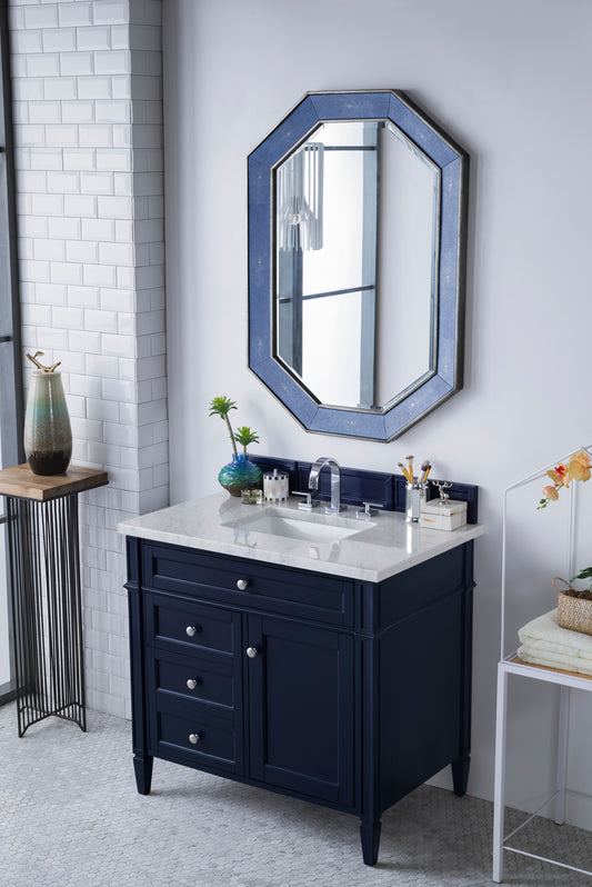 Brittany 36" Single Vanity, Victory Blue w/ 3 CM Carrara Marble Top