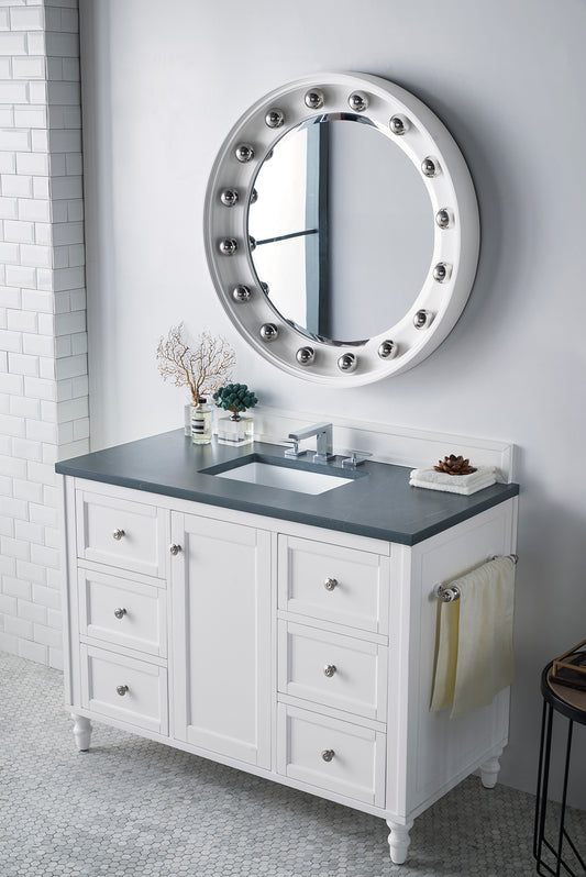 Copper Cove Encore 48" Single Vanity, Bright White w/ 3 CM Charcoal Soapstone Quartz Top