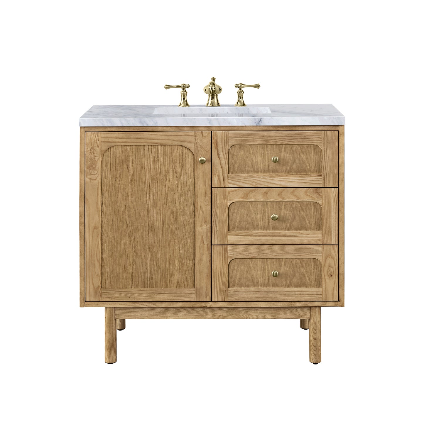 Laurent 36" Single Vanity, Light Natural Oak w/ 3 CM Carrara Marble Top