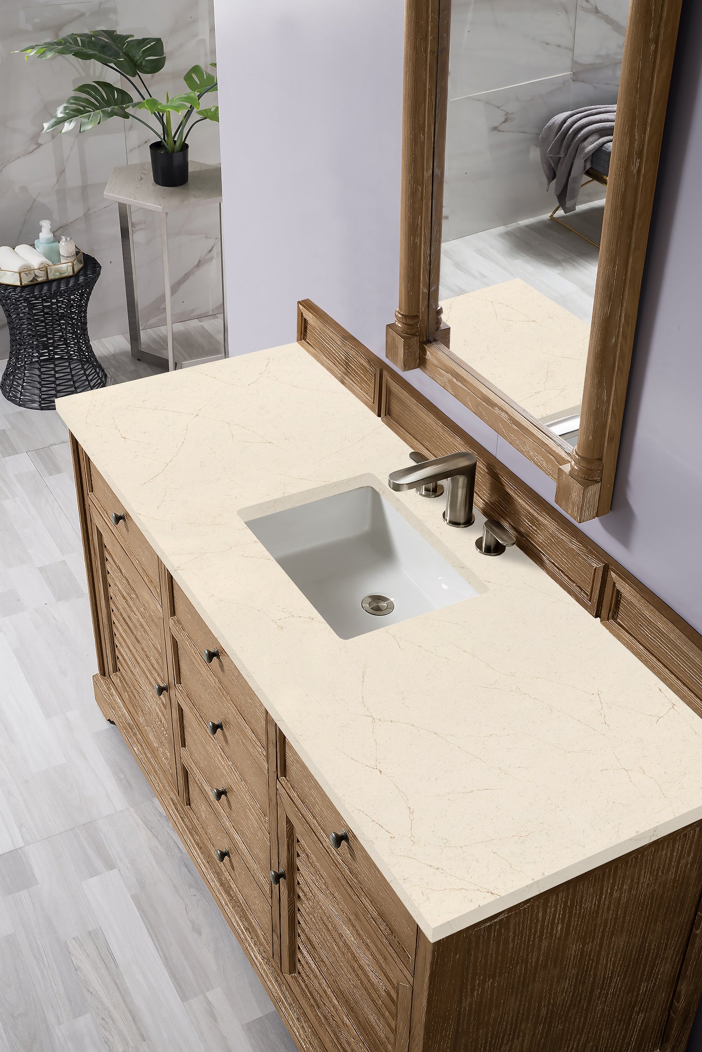 Savannah 60" Single Vanity, Driftwood w/ 3 CM Eternal Marfil Quartz Top