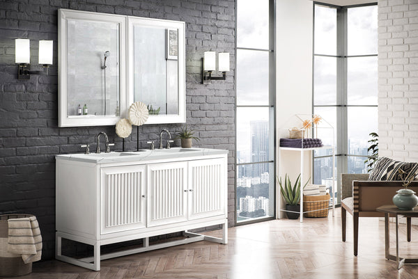 Athens 60 Double Vanity, Glossy White w/ 3 CM Ethereal Noctis Top