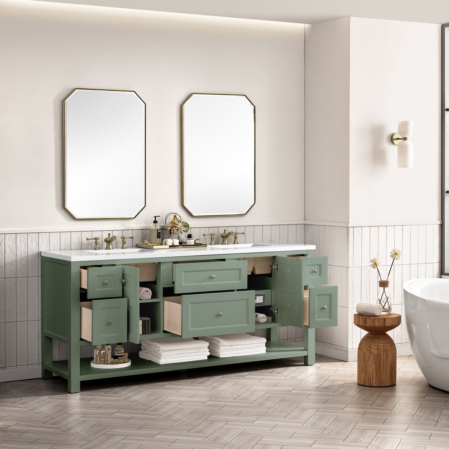 Breckenridge 72" Double Vanity, Smokey Celadon w/ 3 CM White Zeus Top