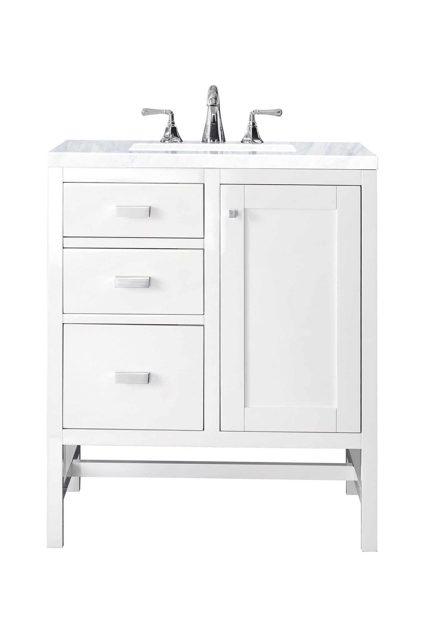 Addison 30" Single Vanity, Glossy White w/ 3 CM Carrara White Top