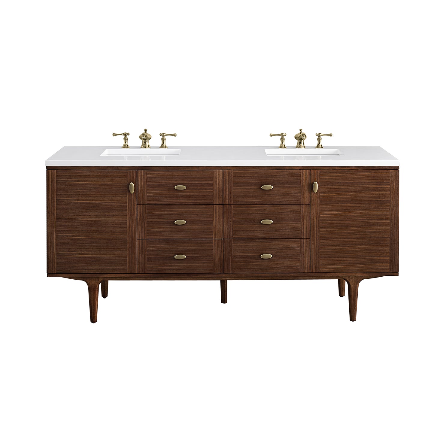 Amberly 72" Double Vanity, Mid-Century Walnut w/ 3 CM White Zeus Top