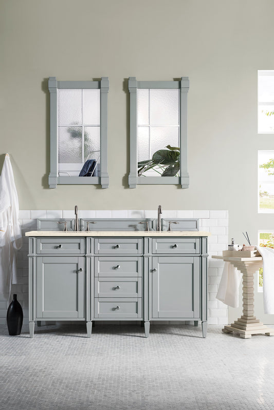 Brittany 60" Double Vanity, Urban Gray w/ 3 CM Eternal Marfil Quartz Top