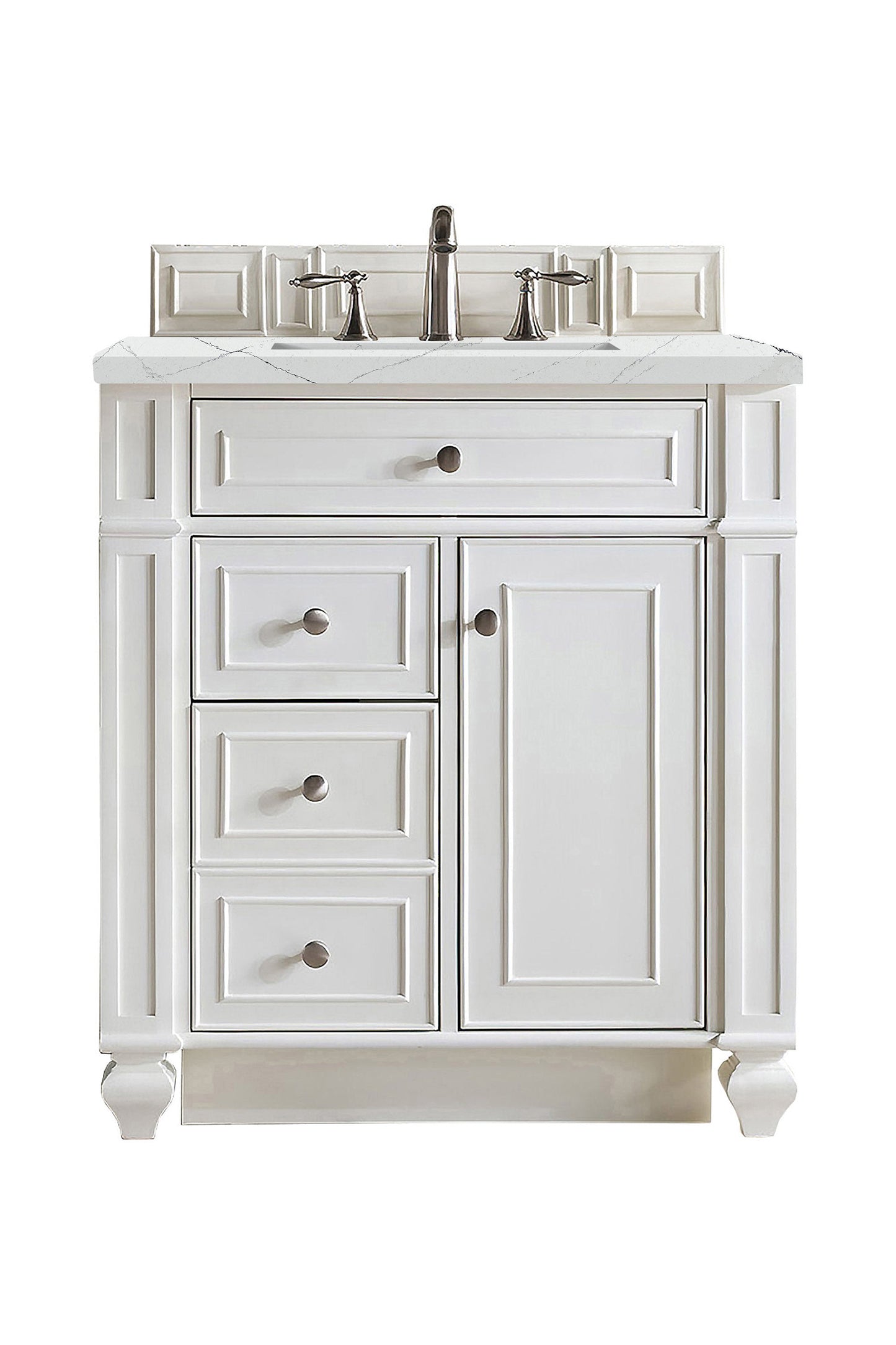 Bristol 30" Single Vanity, Bright White w/ 3 CM Ethereal Noctis Quartz Top