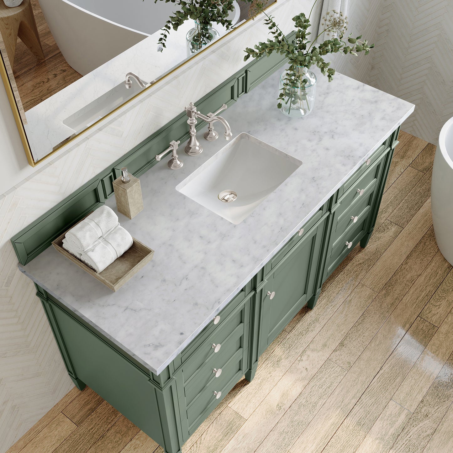 Brittany 60" Single Vanity, Smokey Celadon w/ 3 CM Carrara Marble Top