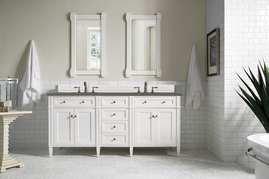 Brittany 72" Double Vanity, Bright White Vanity w/ 3 CM Grey Expo Quartz Top