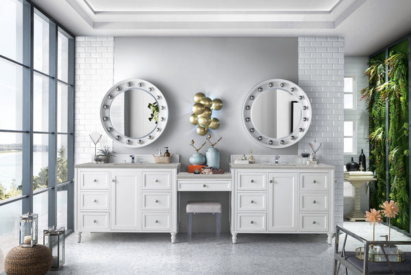 Copper Cove Encore 122 Double Vanity Set, Bright White w/ 3 CM Eternal Serena Quartz Top