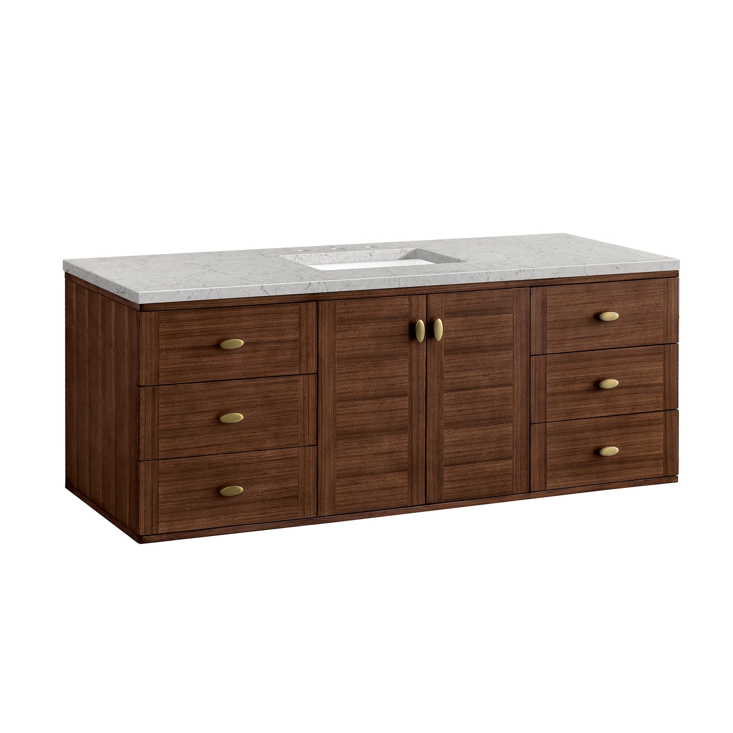 Amberly 60" Single Vanity, Mid-Century Walnut w/ 3 CM Eternal Jasmine Pearl Top