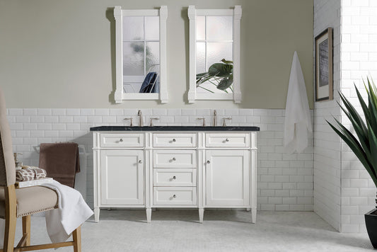 Brittany 60" Double Vanity, Bright White Vanity w/ 3 CM Charcoal Soapstone Quartz Top