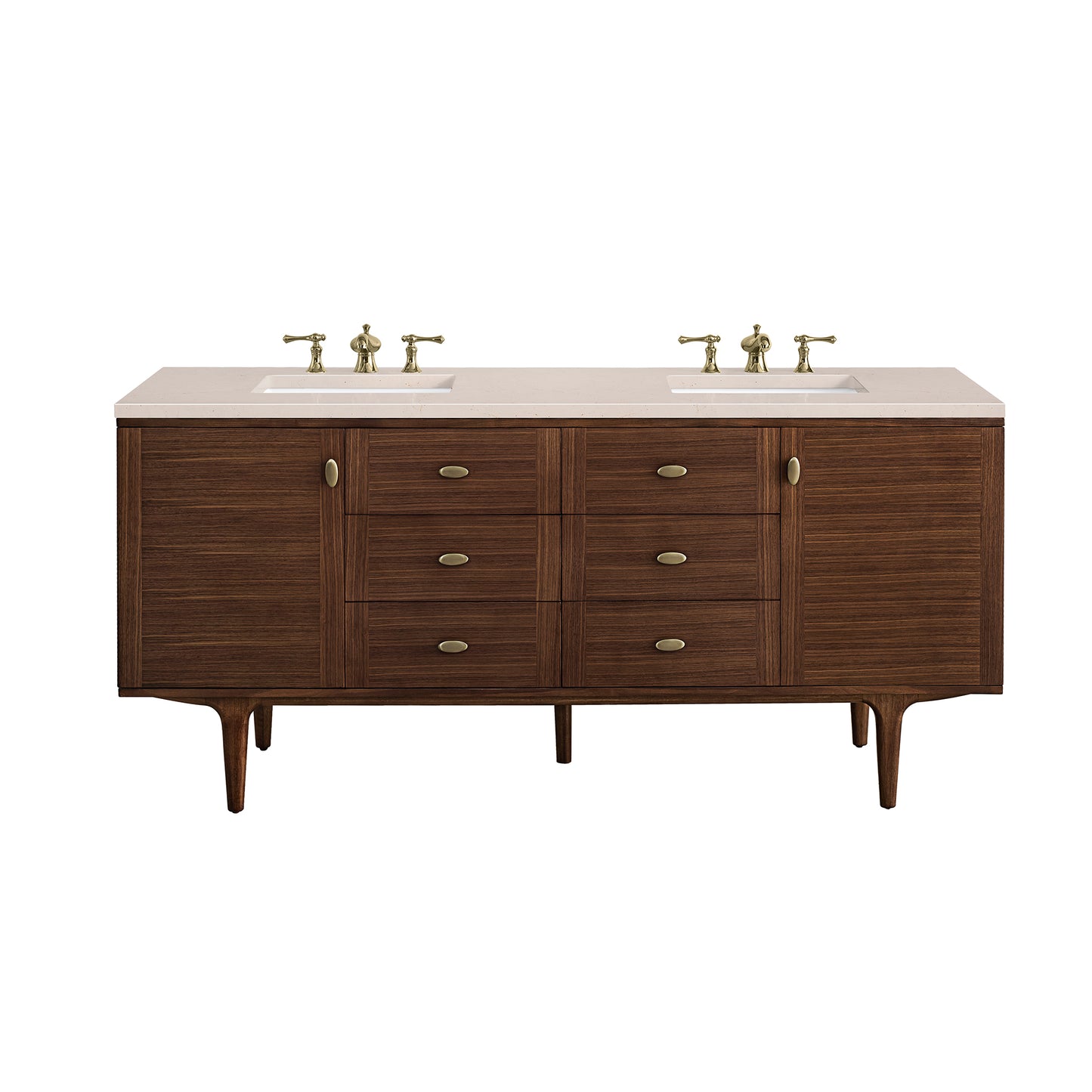 Amberly 72" Double Vanity, Mid-Century Walnut w/ 3 CM Eternal Marfil Top