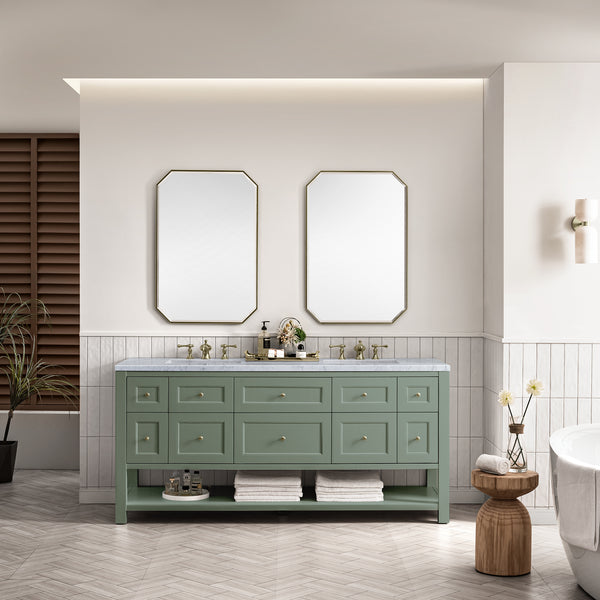 Breckenridge 72 Double Vanity, Smokey Celadon w/ 3 CM Carrara Marble Top