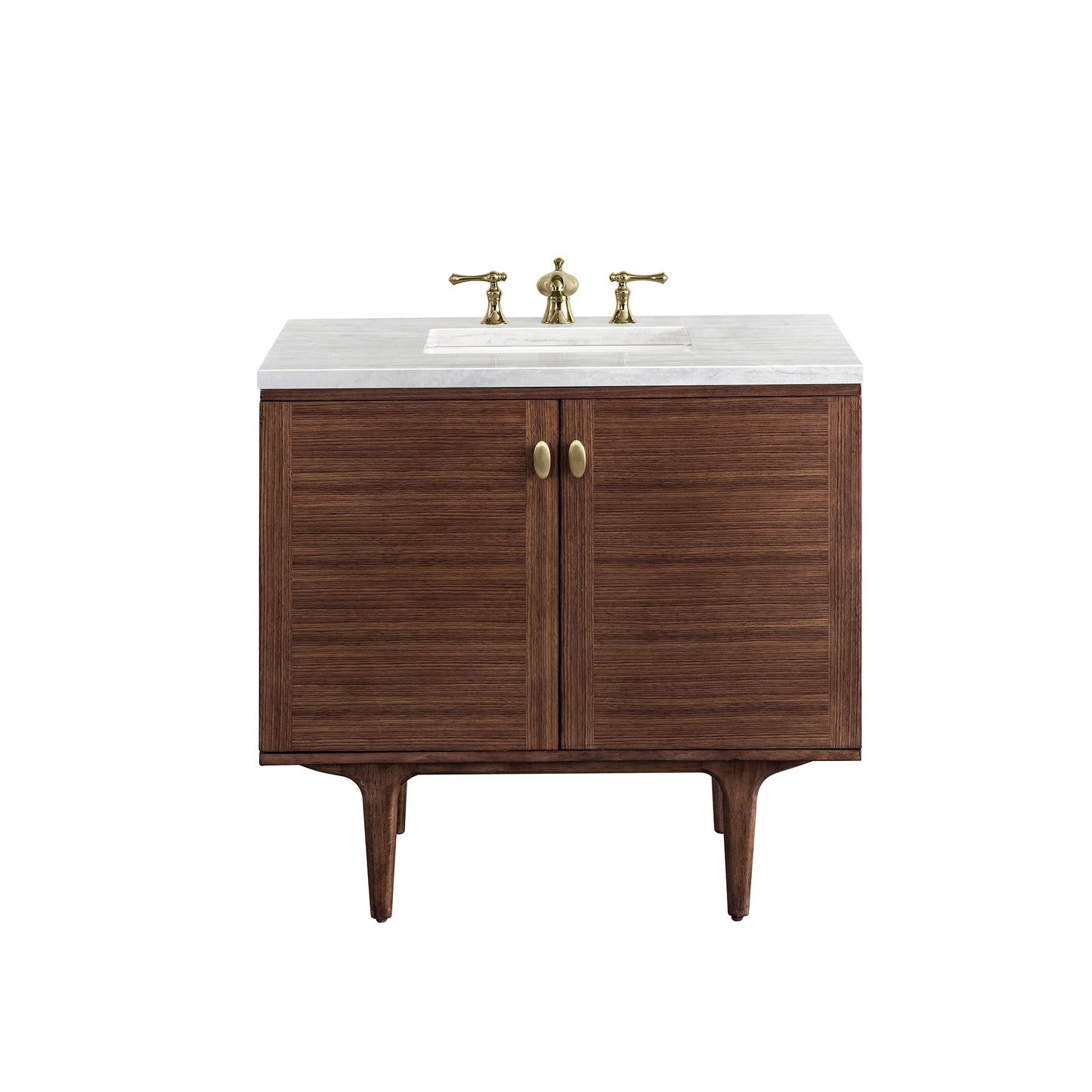 Amberly 36" Single Vanity, Mid-Century Walnut w/ 3 CM Arctic Fall Top