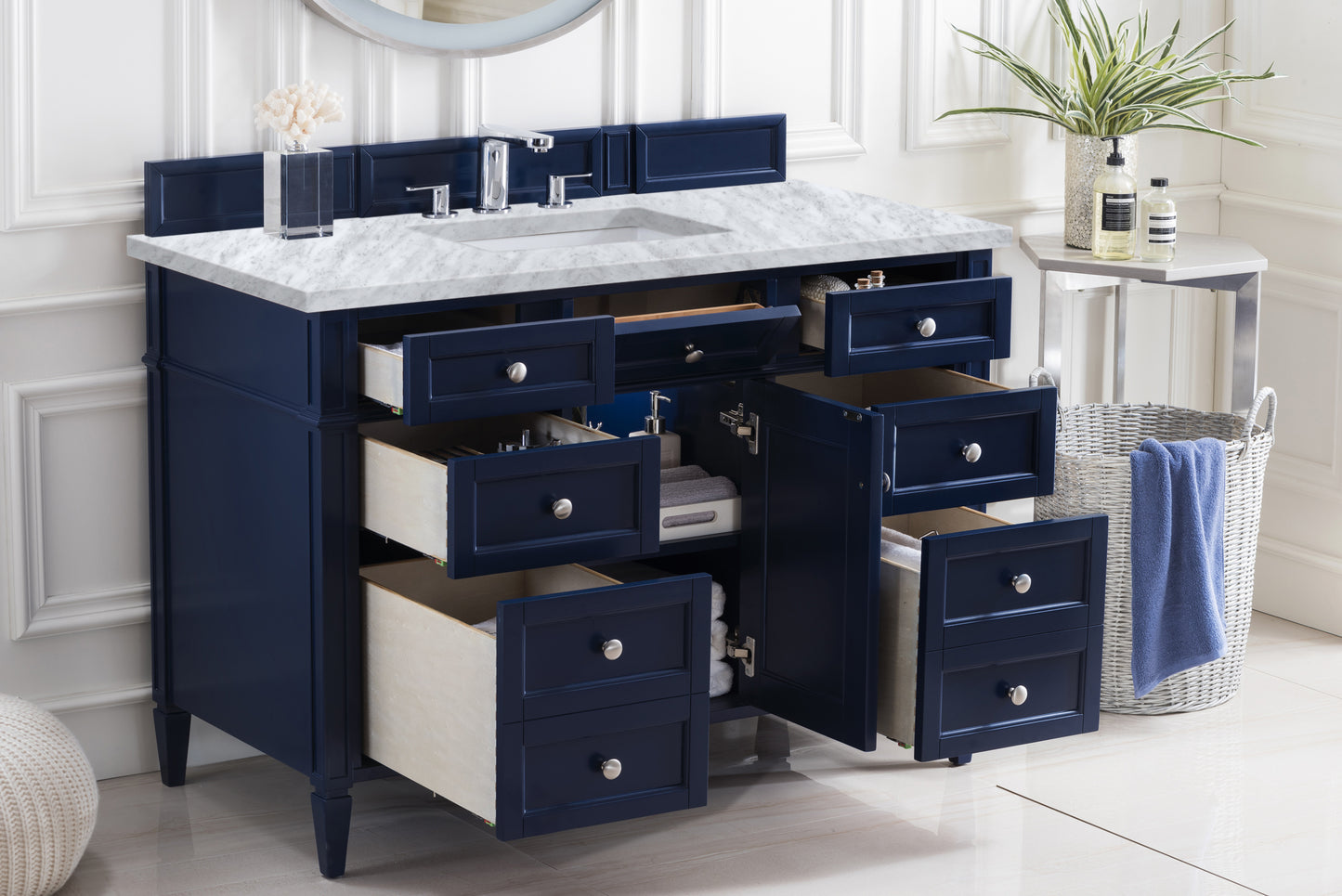 Brittany 48" Single Vanity, Victory Blue w/ 3 CM Carrara Marble Top