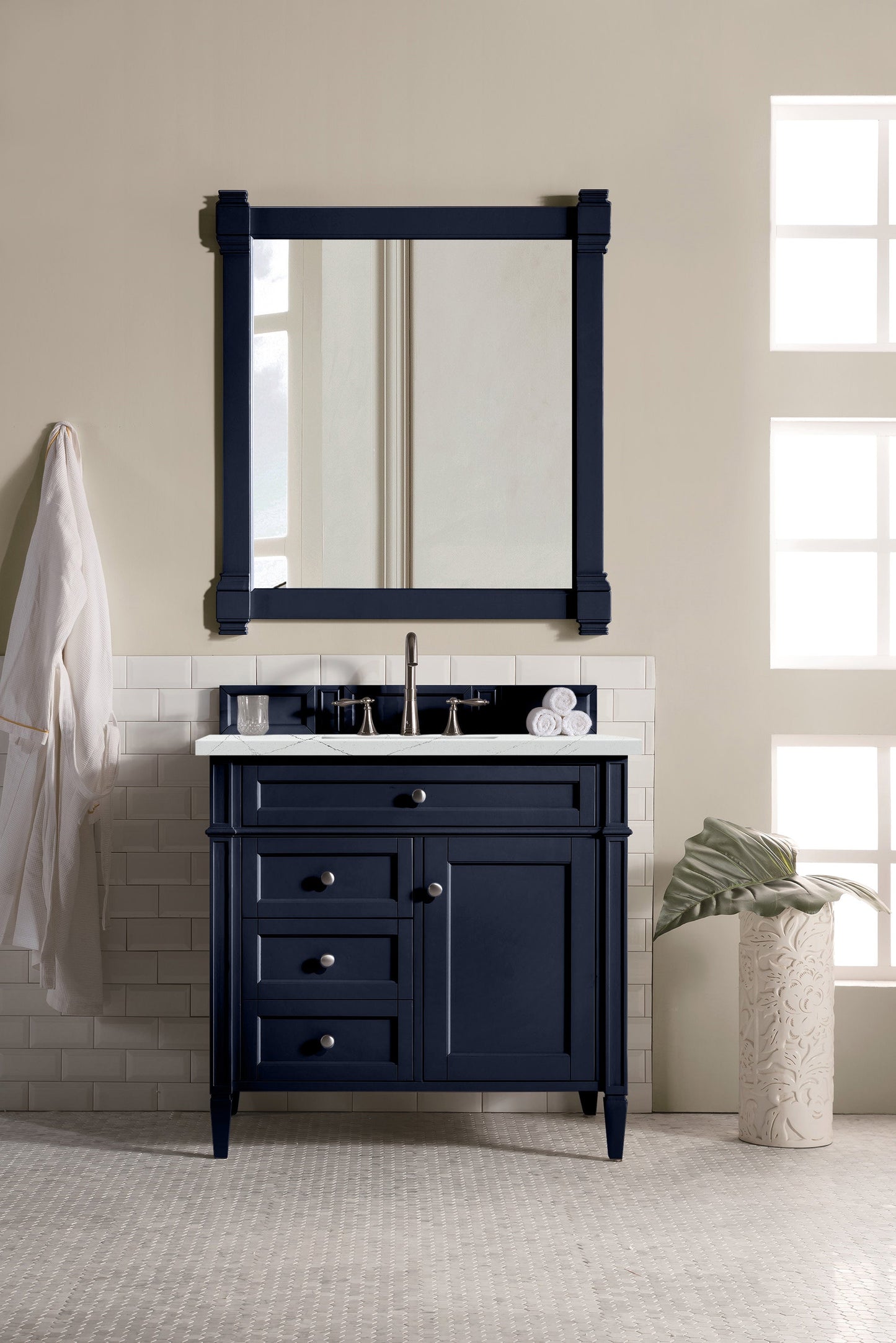 Brittany 36" Single Vanity, Victory Blue w/ 3 CM Ethereal Noctis Quartz Top