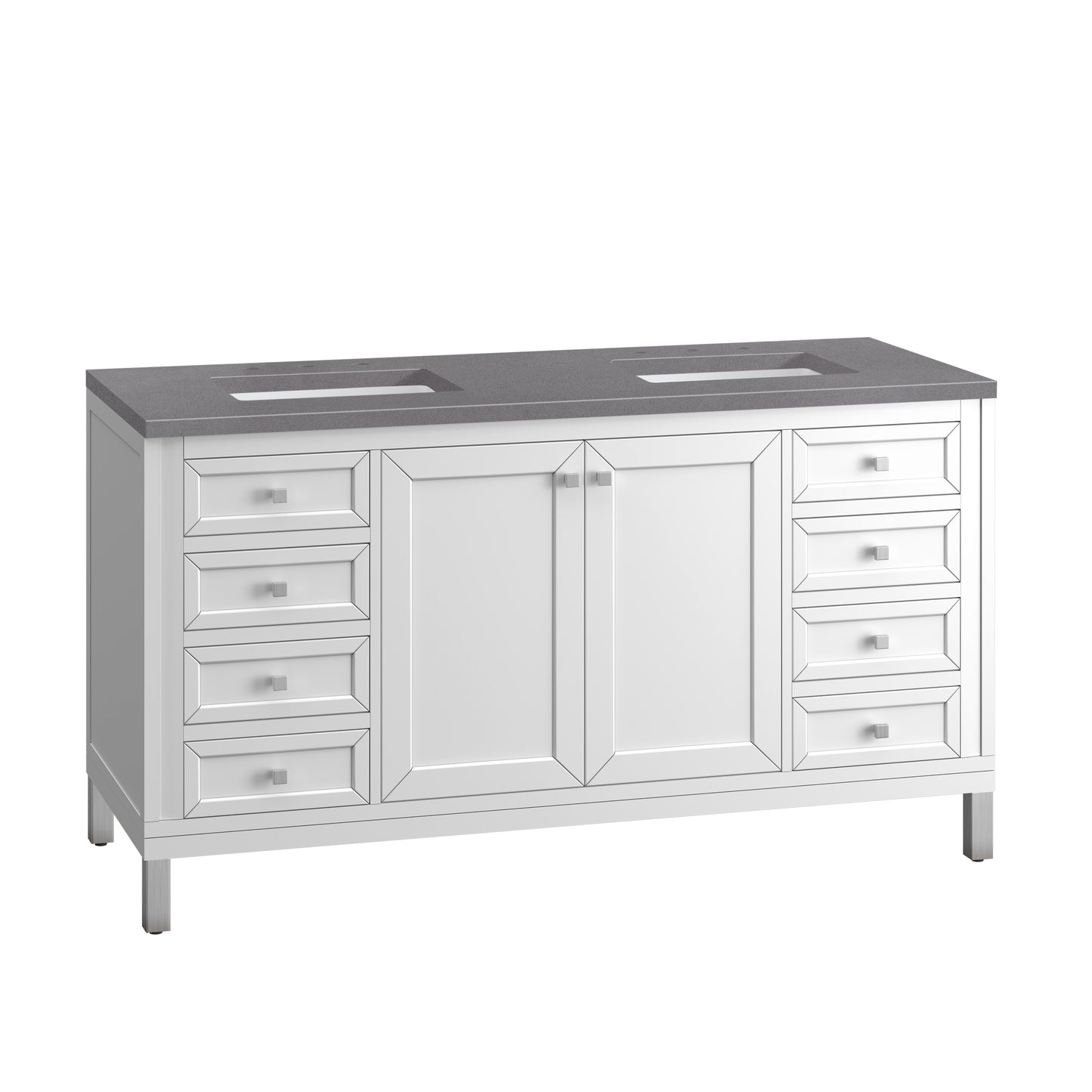 Chicago 60" Double Vanity, Glossy White w/ 3 CM Grey Expo Top