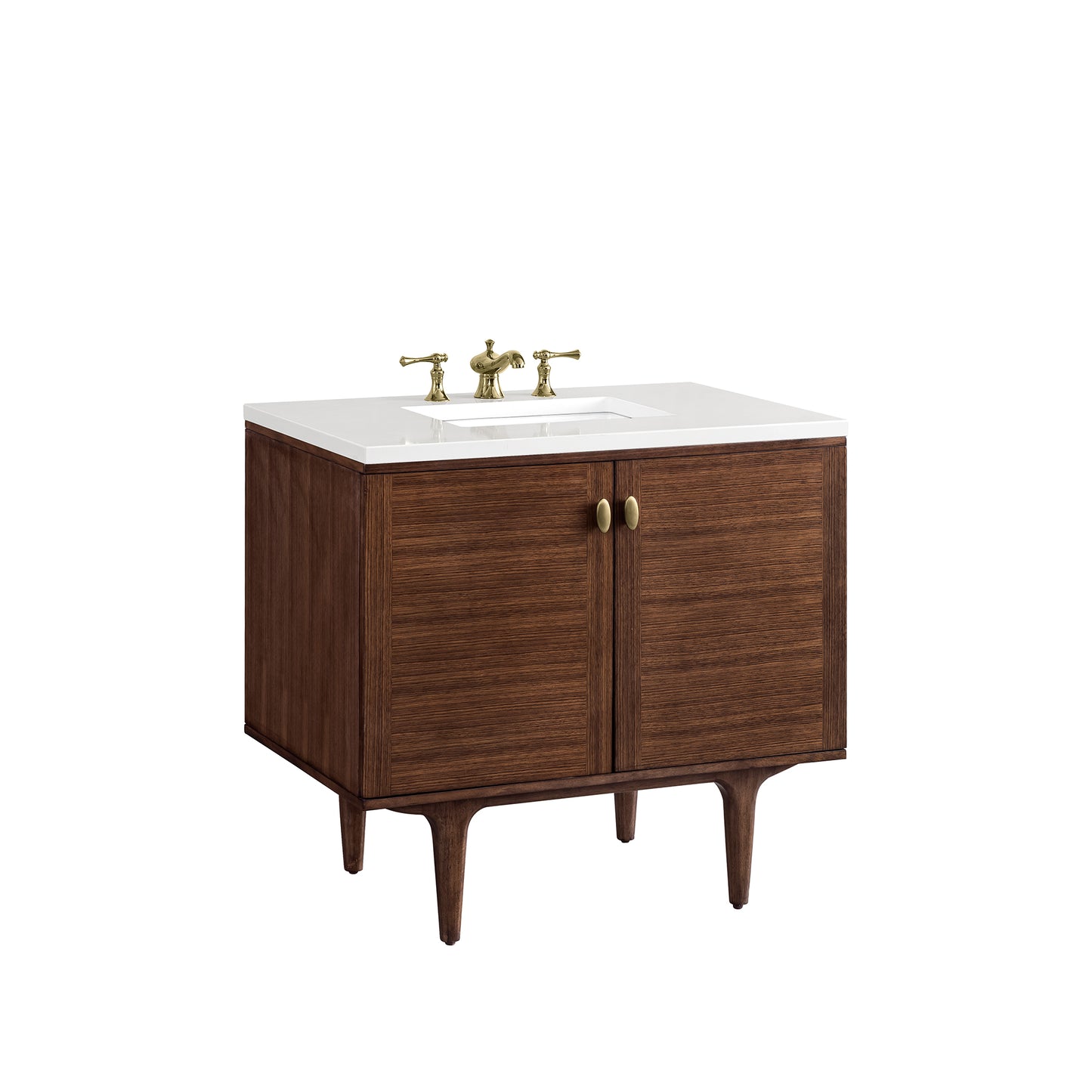 Amberly 36" Single Vanity, Mid-Century Walnut w/ 3 CM White Zeus Top