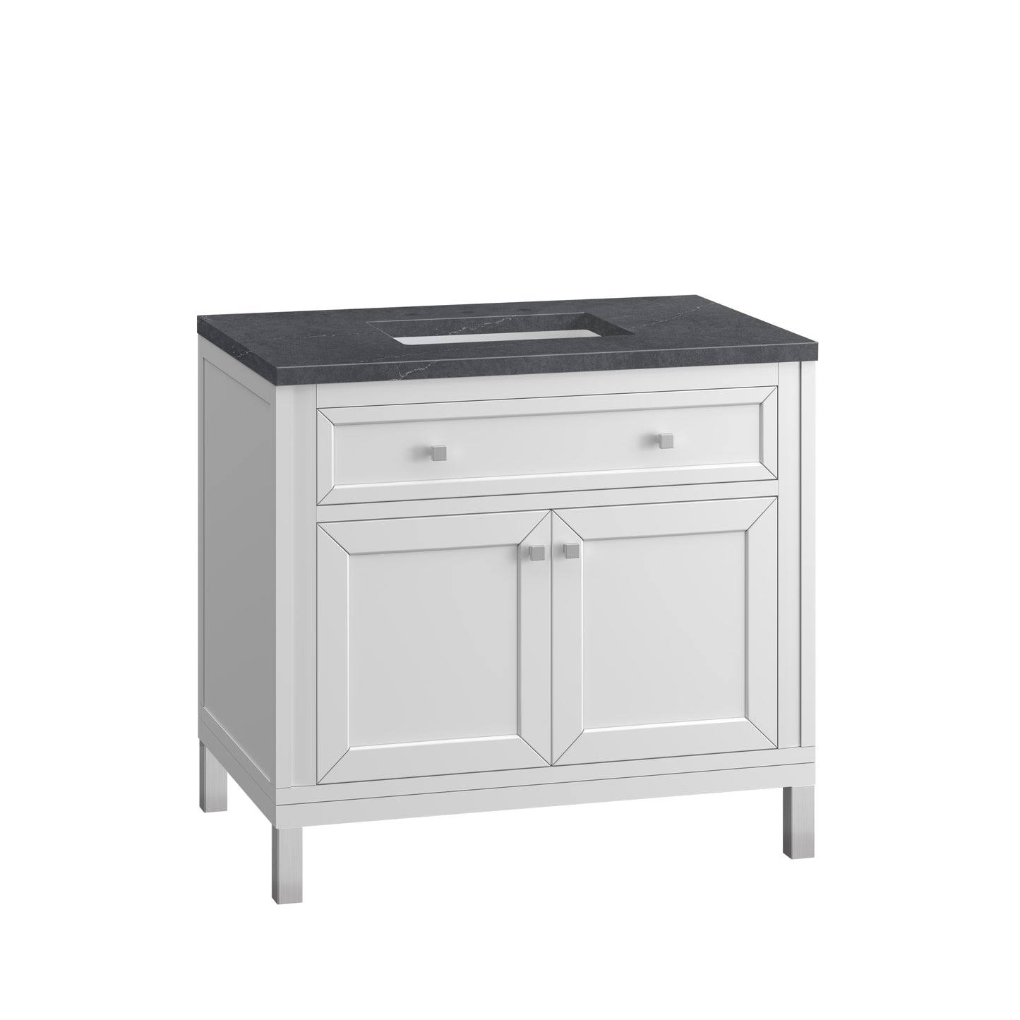 Chicago 36" Single Vanity, Glossy White w/ 3 CM Charcoal Soapstone Top